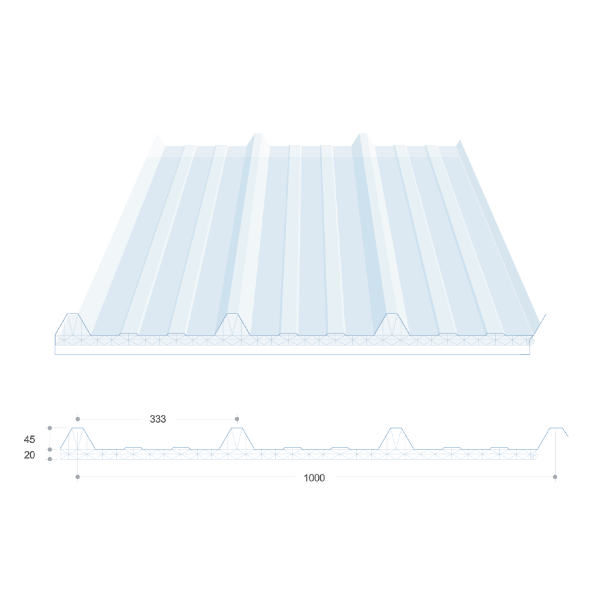 Polycarbonate double layer translucent sheet, 4.6 m | Section 45-333 ...