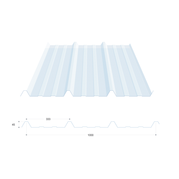 Ribbed sheet 45-333-1000, transparent polycarbonate, 12 m | Section 45 ...